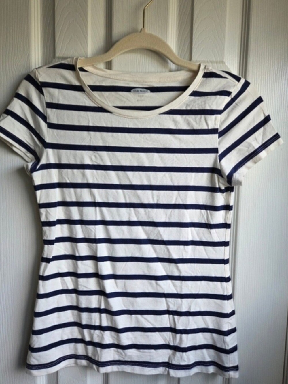 Old Navy Off-White and Navy Striped Short Sleeve Tee